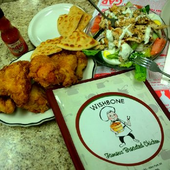Wishbone Broasted Chicken - Whole Boasted Chicken, Wishbone Chicken topped Salad and drink only 17 bucks OMG mega lunch  Love - Chicken Wings Near Me - Allen Park, Michigan