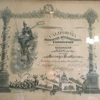 Beringer Vineyards - 1894 San Francisco Midwinter Expo Gold Medal Award - Wineries Near Me - St. Helena, California Beringer Vineyards - 1894 San Francisco Midwinter Expo Gold Medal Award - Wineries Near Me - St. Helena, California