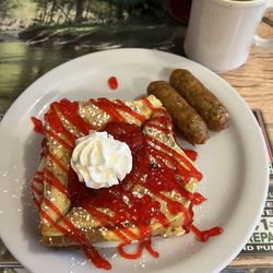 Cottage Cafe of Dixie - The strawberry stuffed French toast with chicken sausage