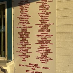 Flavor menu of Shaved Ice