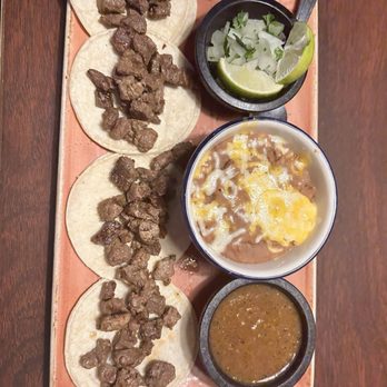 Eddie's Mexican Restaurant - Carne Asada Street tacos with beans - Mexican Near Me - Las Vegas, Nevada