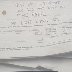 Flynn's Tire & Auto Service - Paper of manager Jack wrote it. Tried hide from this paper instead I grabbed them!