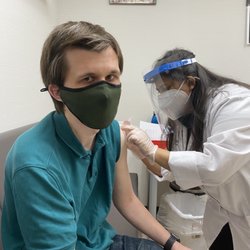 Walgreens - Vaccination room. My husband's turn.