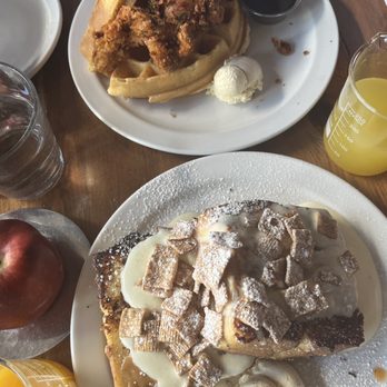School Restaurant - Chicken and Waffles (top) and Synonym Toast (bottom) - Bakeries Near Me - Toronto, Ontario