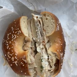 Empire Bagel - Salt bagel with turkey and onion cream cheese
