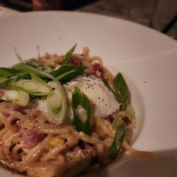Vitello's Restaurant - Carbonara with Poached Egg , Shallots and Pancetta. Best in town. - Italian Near Me - Studio City, California Vitello's Restaurant - Carbonara with Poached Egg , Shallots and Pancetta. Best in town. - Italian Near Me - Studio City, California