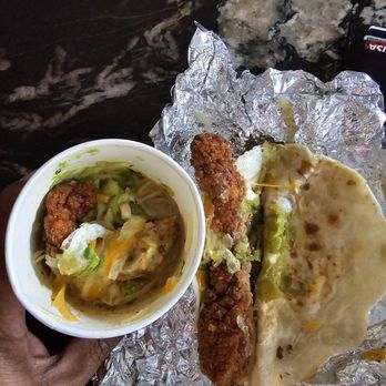 Torchy's Tacos - Comparison of a to go Trailer Park taco bowl and a Trailer Park taco - Tacos Near Me - Pearland, Texas