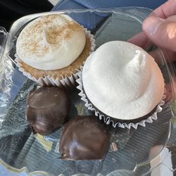 Made With Love Not Gluten - Chocolate covered cookie dough bites, vegan chocolate cupcake with marshmallow frosting, spice cupcake with cream cheese icing.