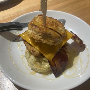 Big Bad Breakfast - Mother of all Biscuits 'dirty bird'  Pickle brined, breaded chicken - Breakfast & Brunch Near Me - Mount Pleasant, South Carolina