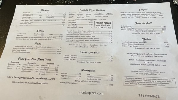Menu photo 1 Monte's Restaurant Lynn, MA Menu photo 1 Monte's Restaurant Lynn, MA
