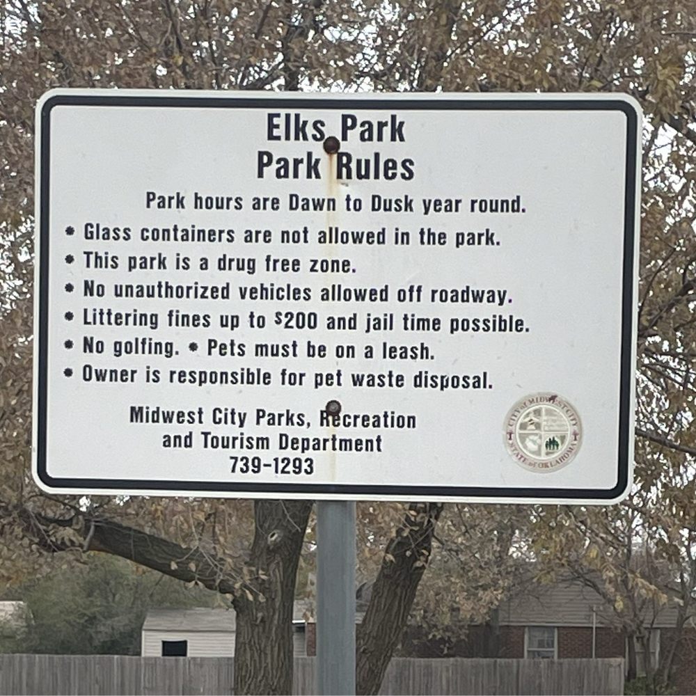 Elks Park - Rules - Playgrounds Near Me - Midwest City, Oklahoma Elks Park - Rules - Playgrounds Near Me - Midwest City, Oklahoma