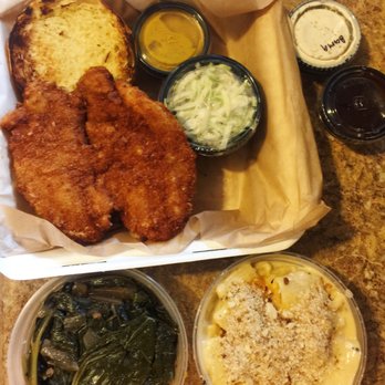 Oak & Apple - Crispy pork chop sandwich with apple slaw, tea braised collards, Mac and cheese - Cideries Near Me - Richmond, Virginia Oak & Apple - Crispy pork chop sandwich with apple slaw, tea braised collards, Mac and cheese - Cideries Near Me - Richmond, Virginia
