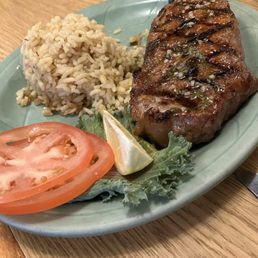 NY steak and rice pilaf. NY steak and rice pilaf.