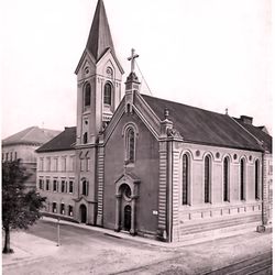 Evang. Pfarrgemeinde Heilandskirche - Heilandskirche Graz auf einer alten Ansichtskarte zum Jubiläum 125 Jahre Kirche
