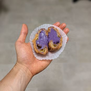 CA Bakehouse - 7/25/21 -Kaya (Pandan) Choux. Cross section. Great filling ratio. Good. - Bakeries Near Me - San Jose, California CA Bakehouse - 7/25/21 -Kaya (Pandan) Choux. Cross section. Great filling ratio. Good. - Bakeries Near Me - San Jose, California