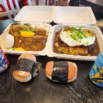 Diamond Head General Store - Hamburger loco moco Mochico crusted Mahi One piece sparking water Spam musubi - Hawaiian Near Me - San Bruno, California