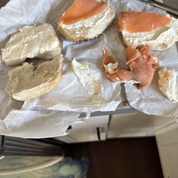 Me trying to scrape the cream cheese off so I can try to toast the bagel and have it the way I want it. This place is a mess. Me trying to scrape the cream cheese off so I can try to toast the bagel and have it the way I want it. This place is a mess.