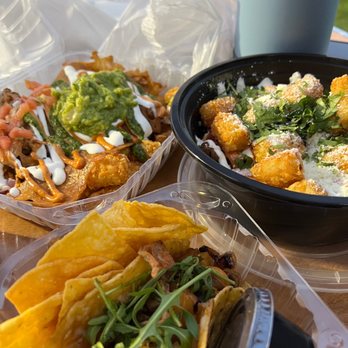 ABVE The Basics - Upper right going clockwise: Cali Steak Fries, Chicken Street Bowl, Cali Pork Belly Taco - New Mexican Cuisine Near Me - San Jose, California ABVE The Basics - Upper right going clockwise: Cali Steak Fries, Chicken Street Bowl, Cali Pork Belly Taco - New Mexican Cuisine Near Me - San Jose, California