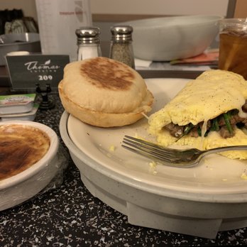 Treasure Valley Hospital - Crème Brûlée, homemade English muffin, omelet with Turkey sausage, spinach, and Swiss cheese. And a nice cold glass of iced tea. - Hospitals Near Me - Boise, Idaho