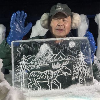 Fairbanks Ice Museum - Iced carver with his finished picture - Museums Near Me - Fairbanks, Alaska