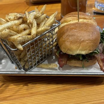 Browndog Barlor & Restaurant - Bacon and Brie burger with Truffle Fries - Ice Cream & Frozen Yogurt Near Me - Northville, Michigan Browndog Barlor & Restaurant - Bacon and Brie burger with Truffle Fries - Ice Cream & Frozen Yogurt Near Me - Northville, Michigan