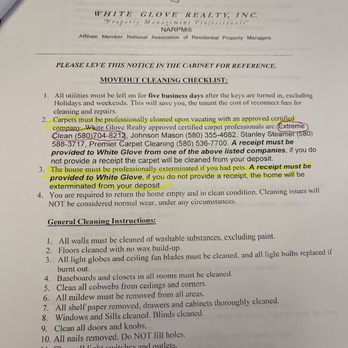 White Glove Realty - I hired a different carpet cleaning company with great reviews, and then saw we could only use "White Glove Realty approved certified" - Property Management Near Me - Lawton, Oklahoma White Glove Realty - I hired a different carpet cleaning company with great reviews, and then saw we could only use "White Glove Realty approved certified" - Property Management Near Me - Lawton, Oklahoma