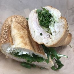 Mayo, turkey, fresh mozzarella, arugula, and iceberg lettuce! Mayo, turkey, fresh mozzarella, arugula, and iceberg lettuce!