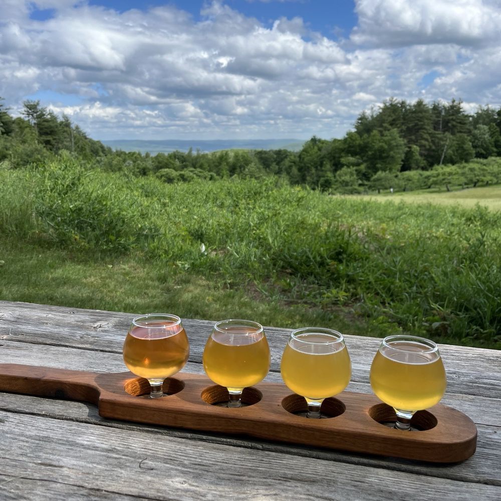 New Salem Cider - Cider flight overlooking fields - Cideries Near Me - New Salem, Massachusetts