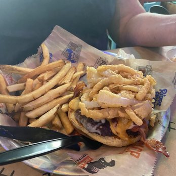 River City Cafe - Texas BBQ Burger with "extra crispy" onion straws - American Near Me - Myrtle Beach, South Carolina