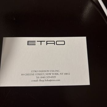 Etro Usa - Business card - Accessories Near Me - New York, New York