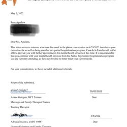 Casa de la Familia - The discharge letter I received soon after our conversation about my concerns.