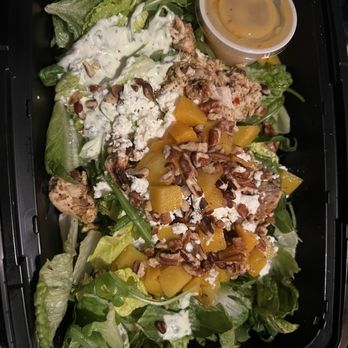Luna Grill Anaheim - Peach and Burrata salad with chopped chicken - Mediterranean Near Me - Anaheim, California