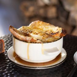 The Worman House - Baked French Onion Soup: Bold Beef Broth and Caramelized Sweet Onions Crusty Farmhouse Bread, Comte Cheese Brûlée