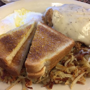 Blue Bonnet Cafe - Chicken fried steak and 2 eggs - Desserts Near Me - Marble Falls, Texas