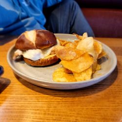 Chicken sandwich made to order  Mozzarella cheese on a Brioche Bun with homemade fries.