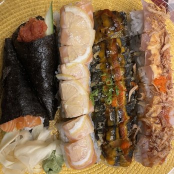 Mj Sushi - Salmon and tuna hand roll, 49ers, fiesta roll and fireworks roll - Sushi Bars Near Me - Danville, California