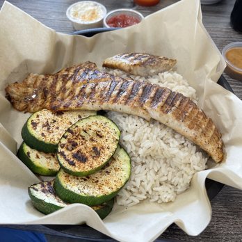 Fish Daddy Grill - Red Snapper (Cajun) with rice and zucchini - Seafood Near Me - Fullerton, California