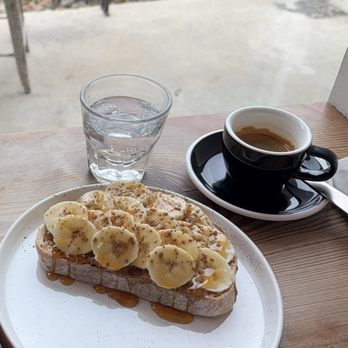 Indy Coffee - Banana toast and Double Espresso. This was simple yet SO good - Coffee & Tea Near Me - San Antonio, Texas