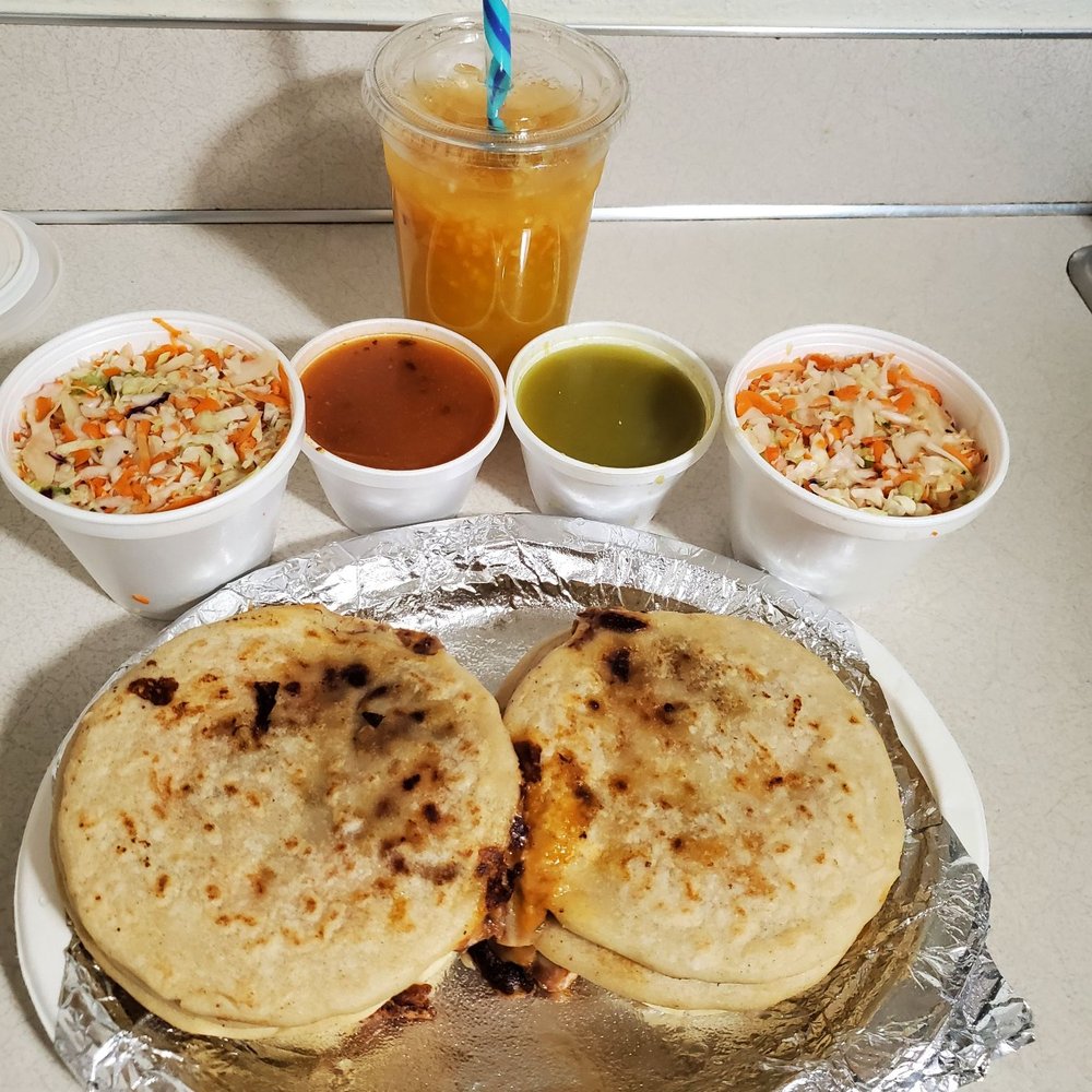 a plate of food and drinks