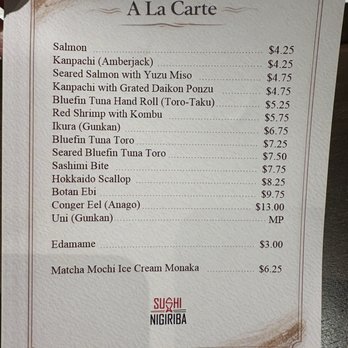 Sushi Nigiriba - À la carte menu - Sushi Bars Near Me - Culver City, California Sushi Nigiriba - À la carte menu - Sushi Bars Near Me - Culver City, California