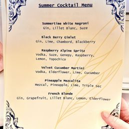The Summer cocktail menu is divine.