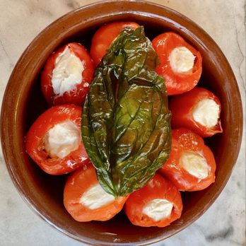 Marco Polo Trattoria - Stuffed peppadew peppers with goat cheese and fried basil - Bars Near Me - Los Angeles, California Marco Polo Trattoria - Stuffed peppadew peppers with goat cheese and fried basil - Bars Near Me - Los Angeles, California