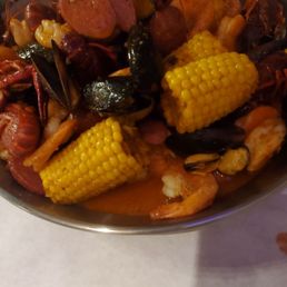 Seafood boil crayfish shrimp heads off black mussels. We added sausage. Seafood boil crayfish shrimp heads off black mussels. We added sausage.