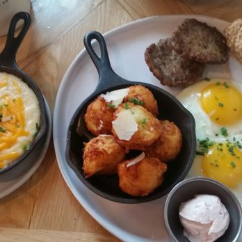 Magnolia Table - Farm Breakfast w/ side of garlic cheddar grits - Breakfast & Brunch Near Me - Waco, Texas