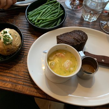 Beef & Lobster - Filet & king prawns in garlic butter.  Green beans.  Baked potatoes - Steakhouses Near Me - Galway, G