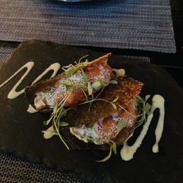 Salmon skin tacos