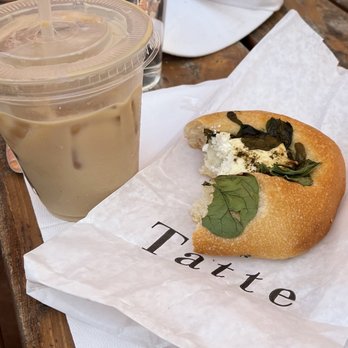 Tatte Bakery & Cafe - Spinach and labneh pita and the honey halva latte.  Yum! - Cafes Near Me - Boston, Massachusetts