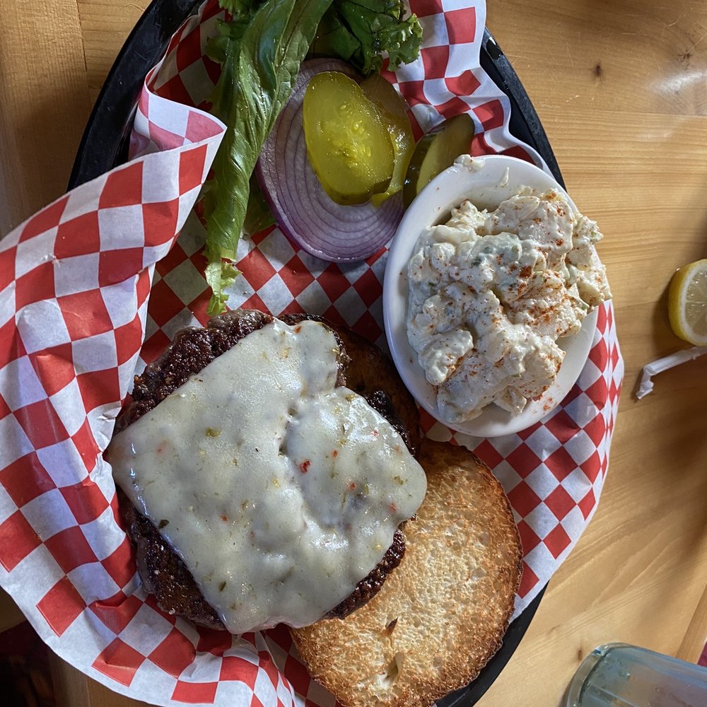 Cheese Burger and Potato Salad. Cheese Burger and Potato Salad.