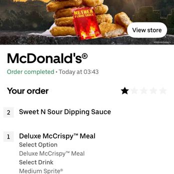 McDonald's - Ordered a chicken meal. But we received a burger with Big Mac sauce? No straw and COLD fries, after waiting 20 minutes at 3am. TERRIBLE - Fast Food Near Me - Puyallup, Washington