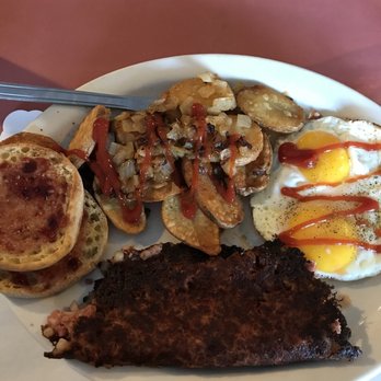 Doug's Place - Corn beef hash with country potatoes, English muffin, and sunny side eggs. - Breakfast & Brunch Near Me - Castro Valley, California